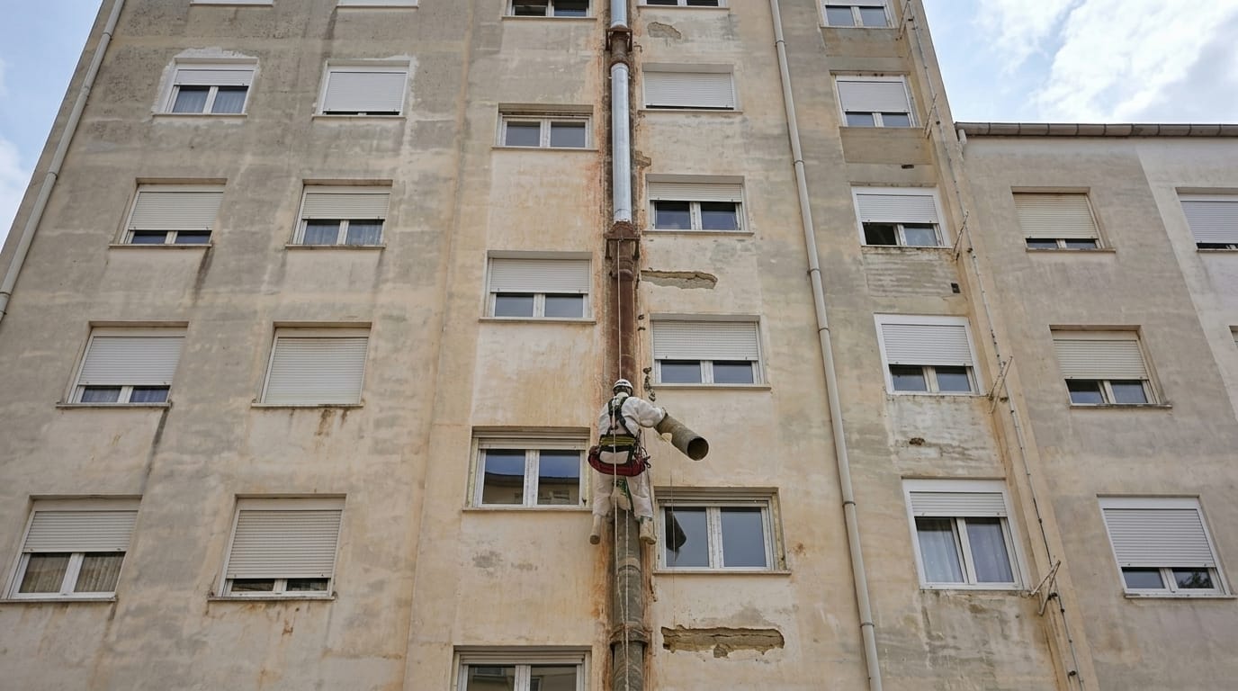 Aerial view of the roof of a building in Barcelona, Spain.