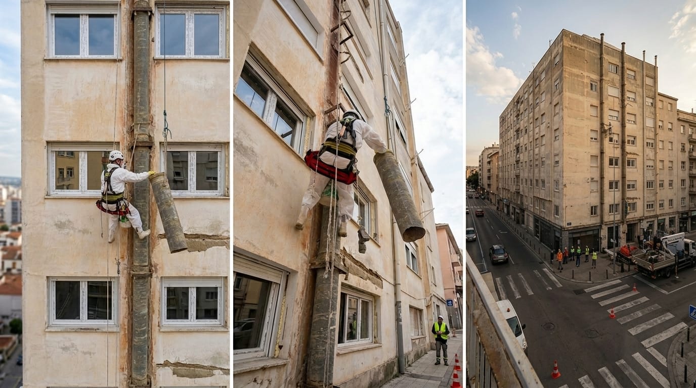 Operator with protective equipment removing asbestos asbestos-containing fiber cement in Barcelona